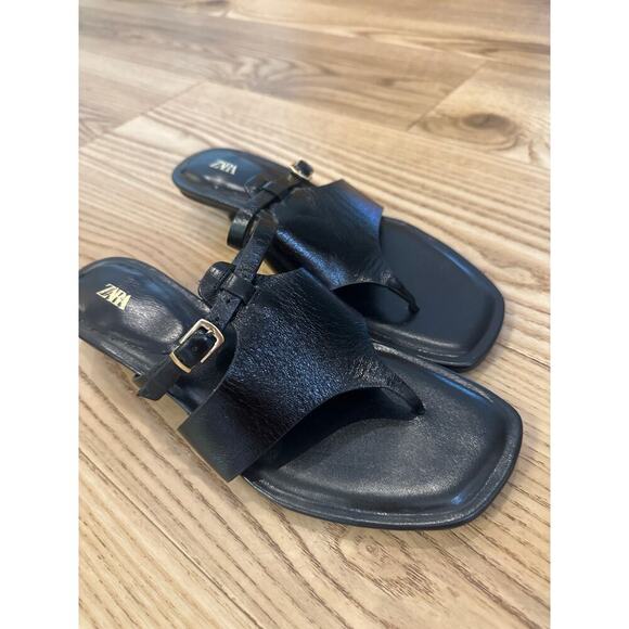 Zara Thong Sandals Black Womens Size 38 - Picture 2 of 7
